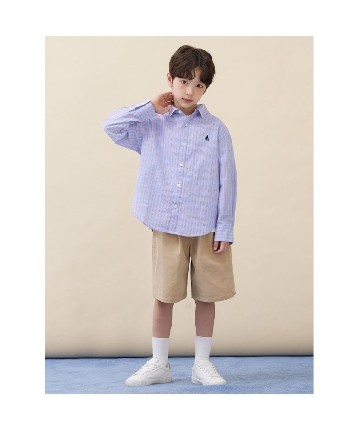 빈폴 키즈(BEANPOLE KIDS) [Essential] 클래식 리넨 멀티 스트라이프 셔츠  스카이 블루 (BI6364UE1Q) (BI6364UE1Q)