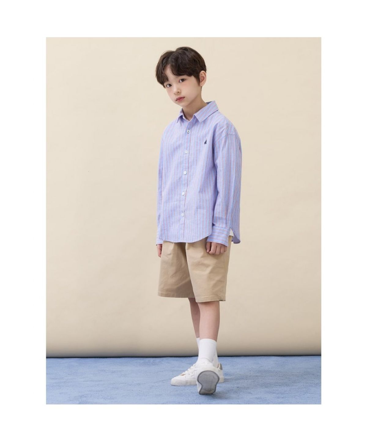 빈폴 키즈(BEANPOLE KIDS) [Essential] 클래식 리넨 멀티 스트라이프 셔츠  스카이 블루 (BI6364UE1Q) (BI6364UE1Q)