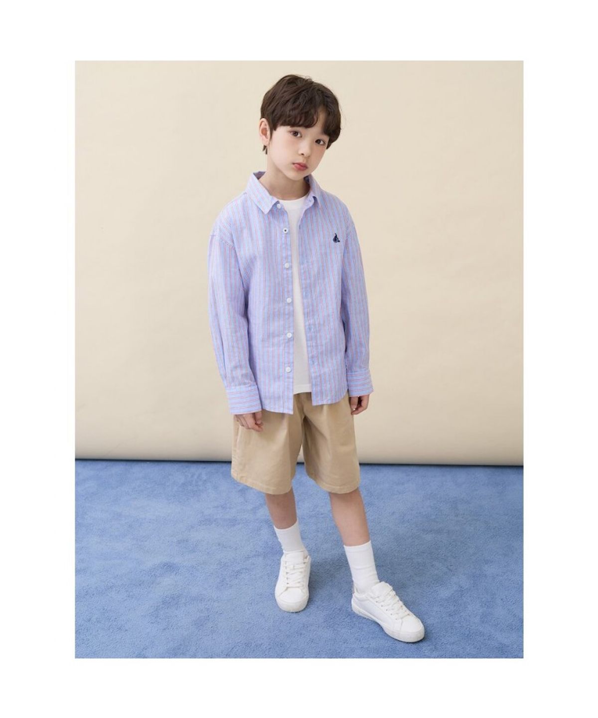 빈폴 키즈(BEANPOLE KIDS) [Essential] 클래식 리넨 멀티 스트라이프 셔츠  스카이 블루 (BI6364UE1Q) (BI6364UE1Q)