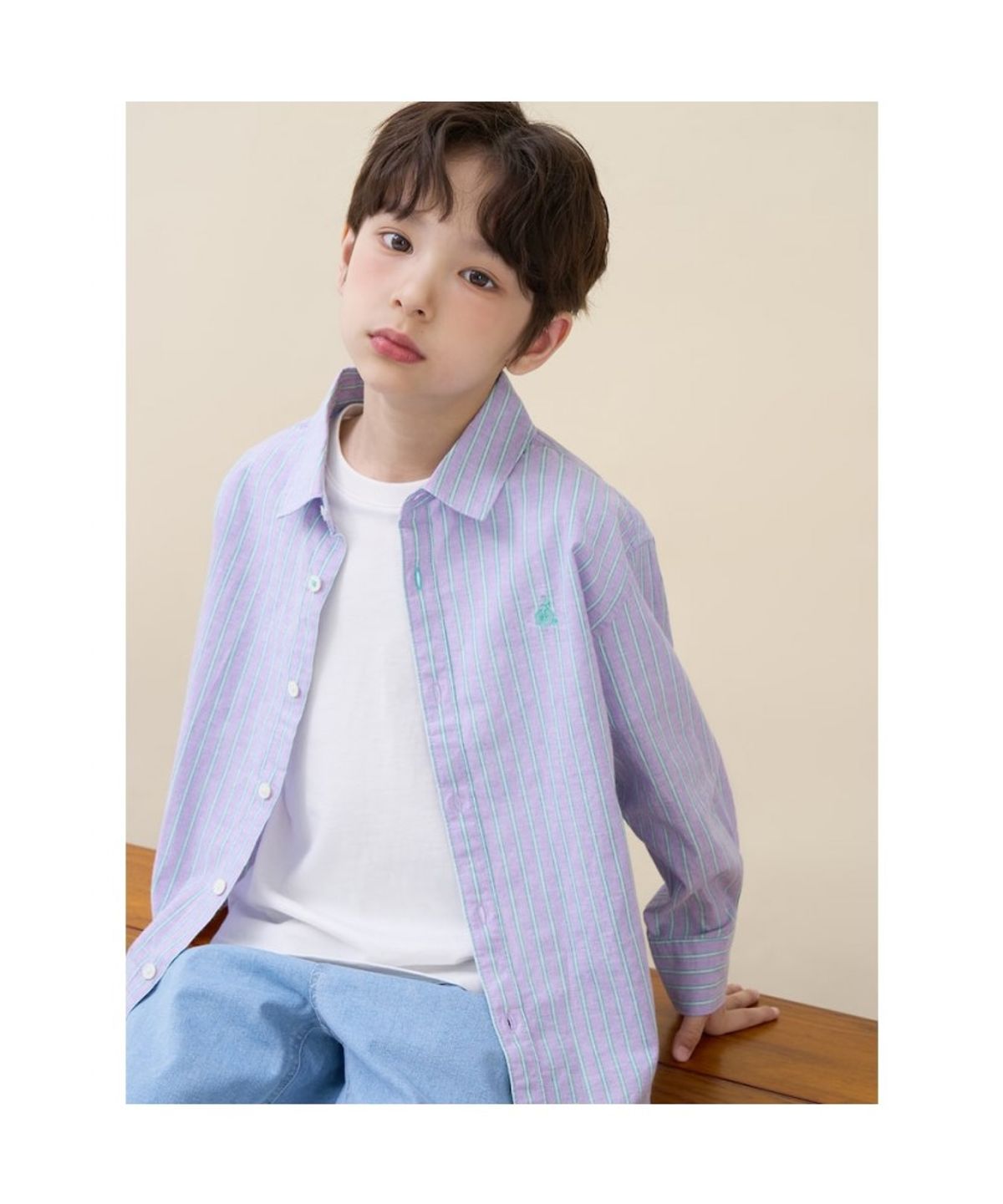 빈폴 키즈(BEANPOLE KIDS) [Essential] 클래식 리넨 멀티 스트라이프 셔츠  라이트 퍼플 (BI6364UE1V) (BI6364UE1V)
