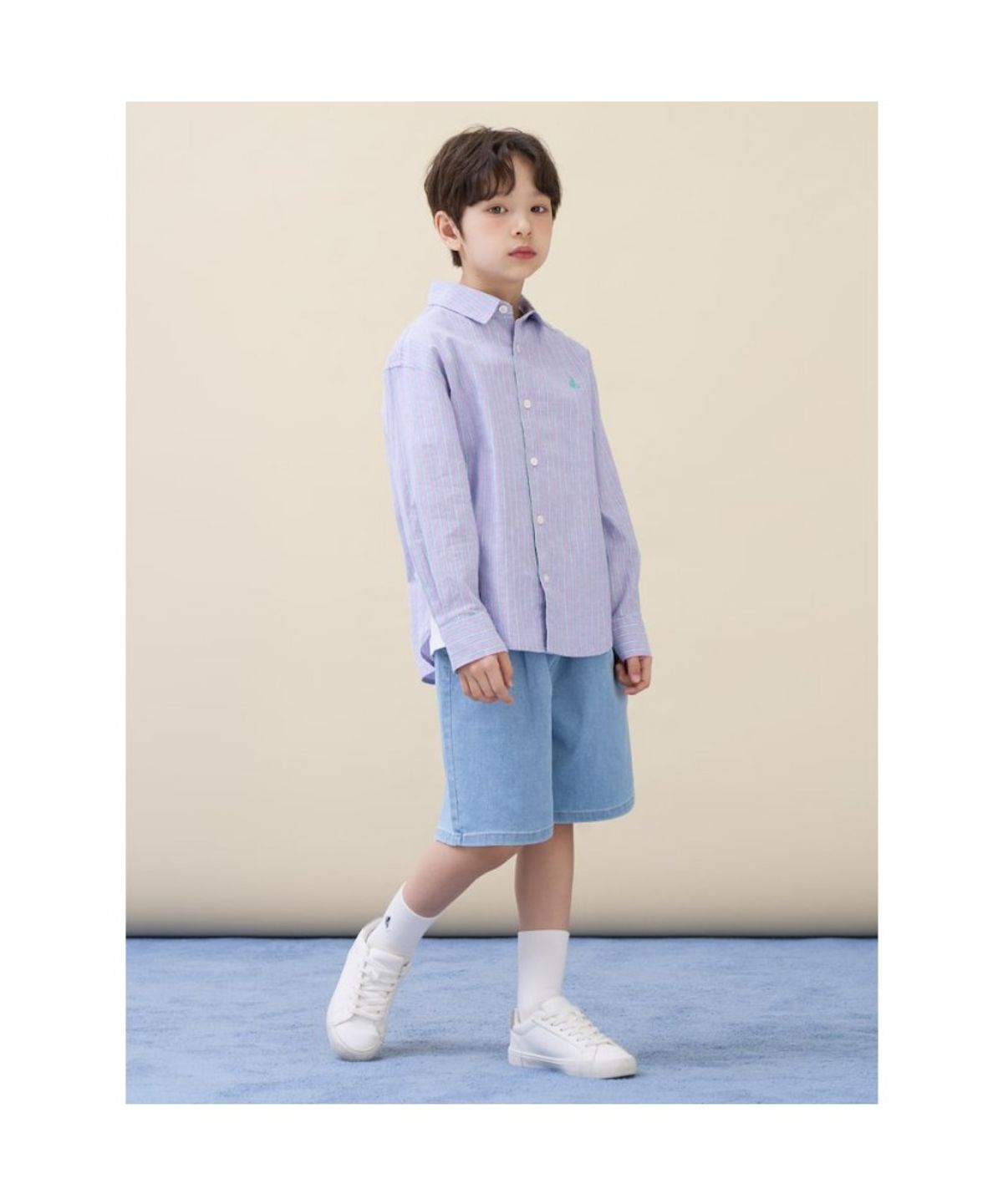 빈폴 키즈(BEANPOLE KIDS) [Essential] 클래식 리넨 멀티 스트라이프 셔츠  라이트 퍼플 (BI6364UE1V) (BI6364UE1V)
