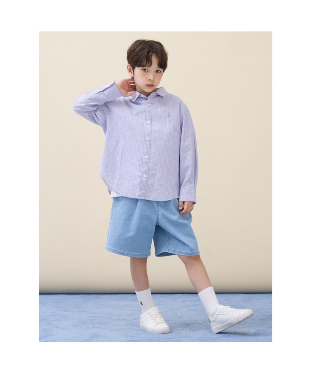 빈폴 키즈(BEANPOLE KIDS) [Essential] 클래식 리넨 멀티 스트라이프 셔츠  라이트 퍼플 (BI6364UE1V) (BI6364UE1V)