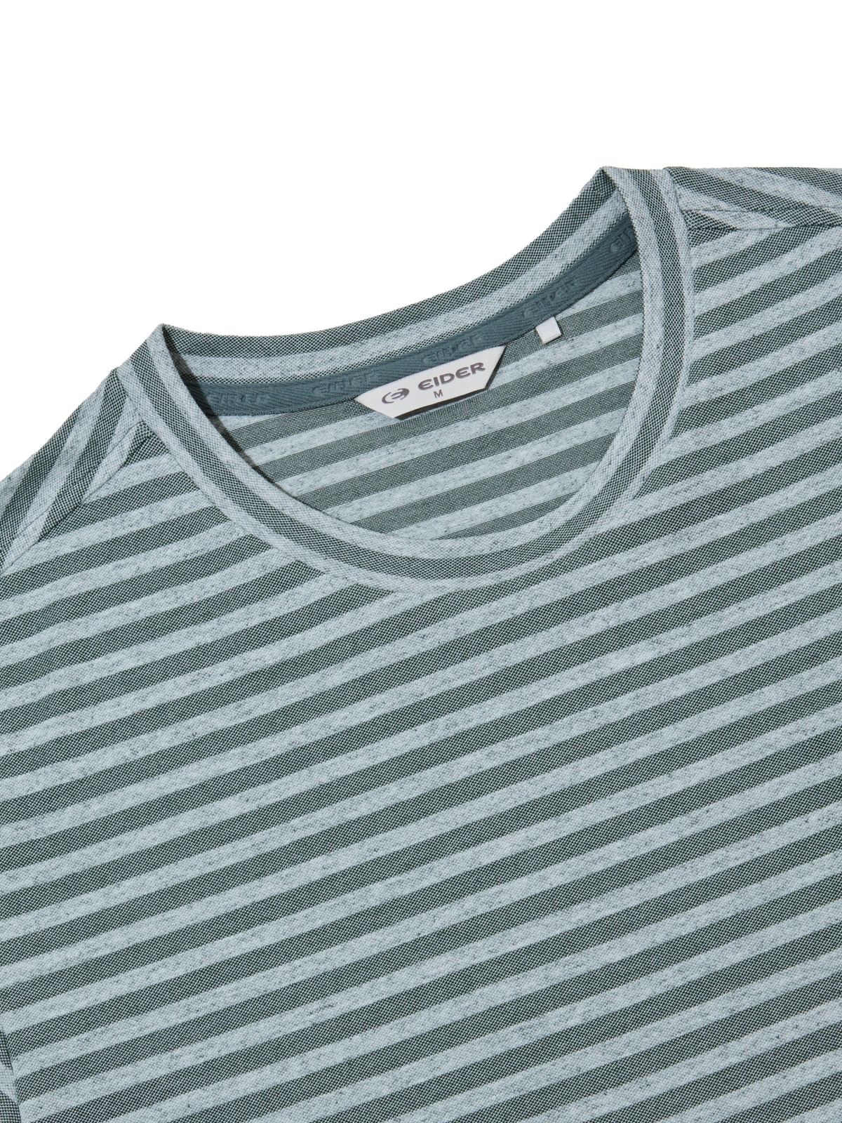 아이더(EIDER) TECH LINEN (테크 린넨) 남성 스트라이프 반팔 라운드 티셔츠_Dark Green