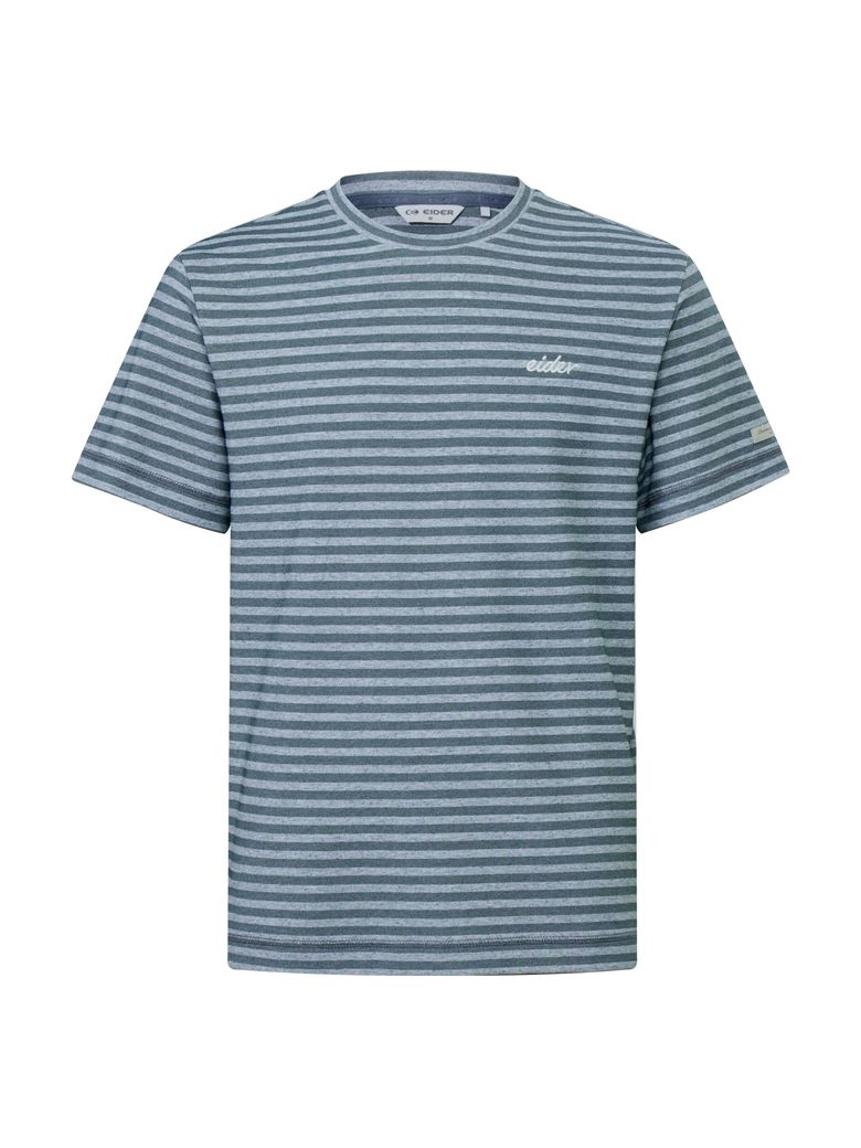 TECH LINEN (테크 린넨) 남성 스트라이프 반팔 라운드 티셔츠_Navy