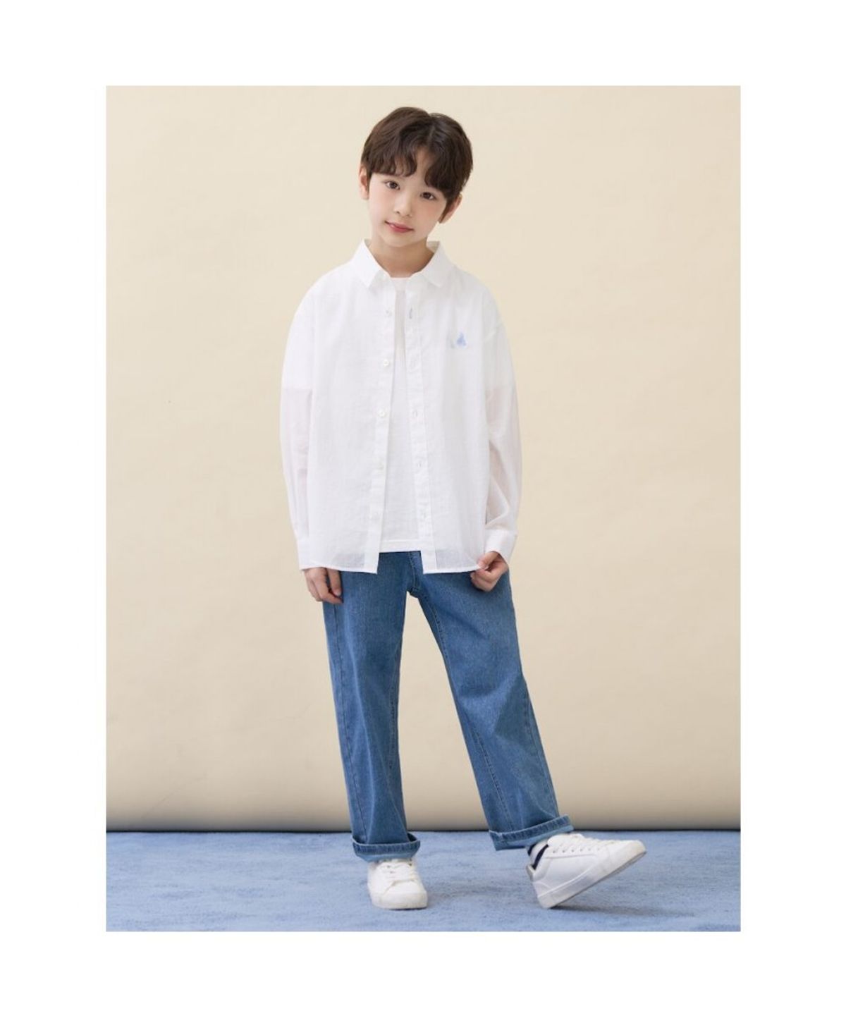 빈폴 키즈(BEANPOLE KIDS) 스트라이프 오버핏 시어 셔츠  화이트 (BI6364U011)