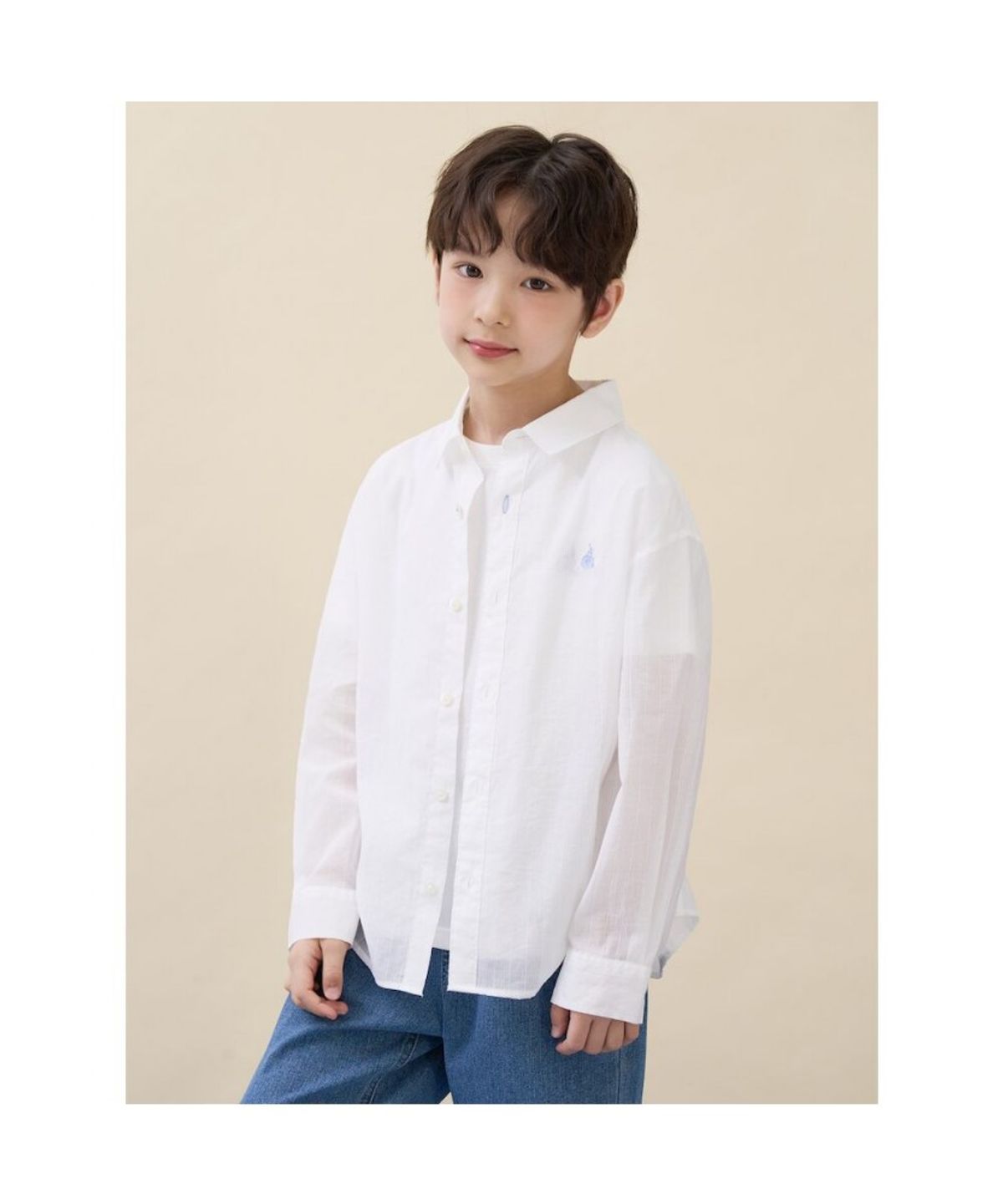 빈폴 키즈(BEANPOLE KIDS) 스트라이프 오버핏 시어 셔츠  화이트 (BI6364U011)