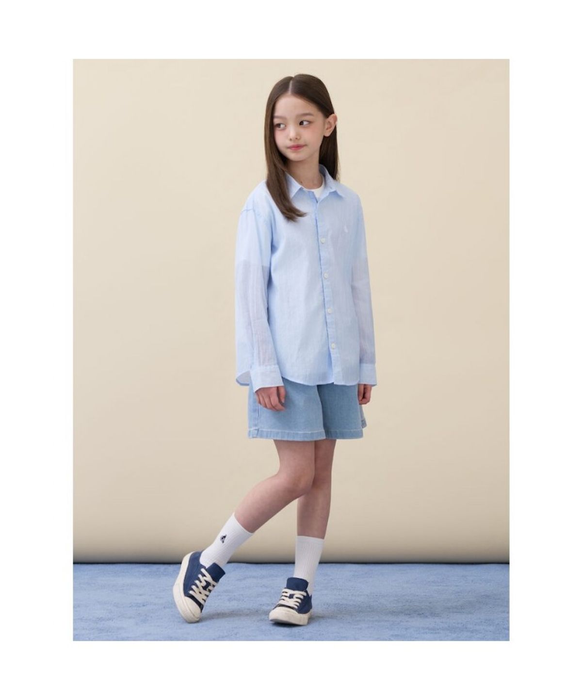 빈폴 키즈(BEANPOLE KIDS) 스트라이프 오버핏 시어 셔츠  스카이 블루 (BI6364U01Q)