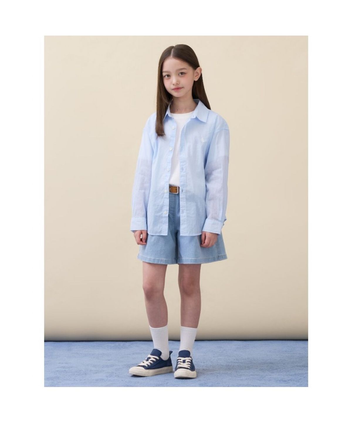 빈폴 키즈(BEANPOLE KIDS) 스트라이프 오버핏 시어 셔츠  스카이 블루 (BI6364U01Q)