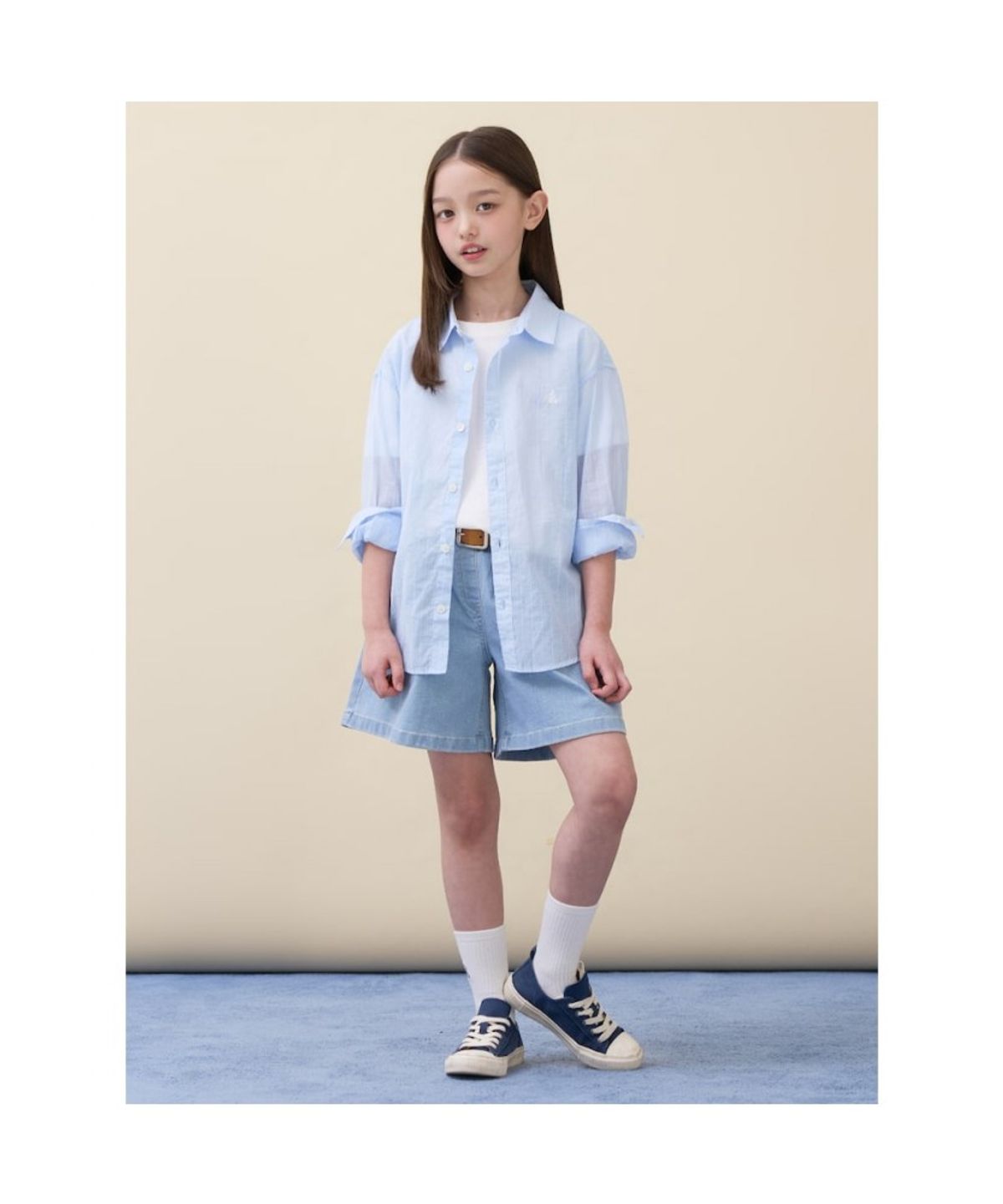 빈폴 키즈(BEANPOLE KIDS) 스트라이프 오버핏 시어 셔츠  스카이 블루 (BI6364U01Q)