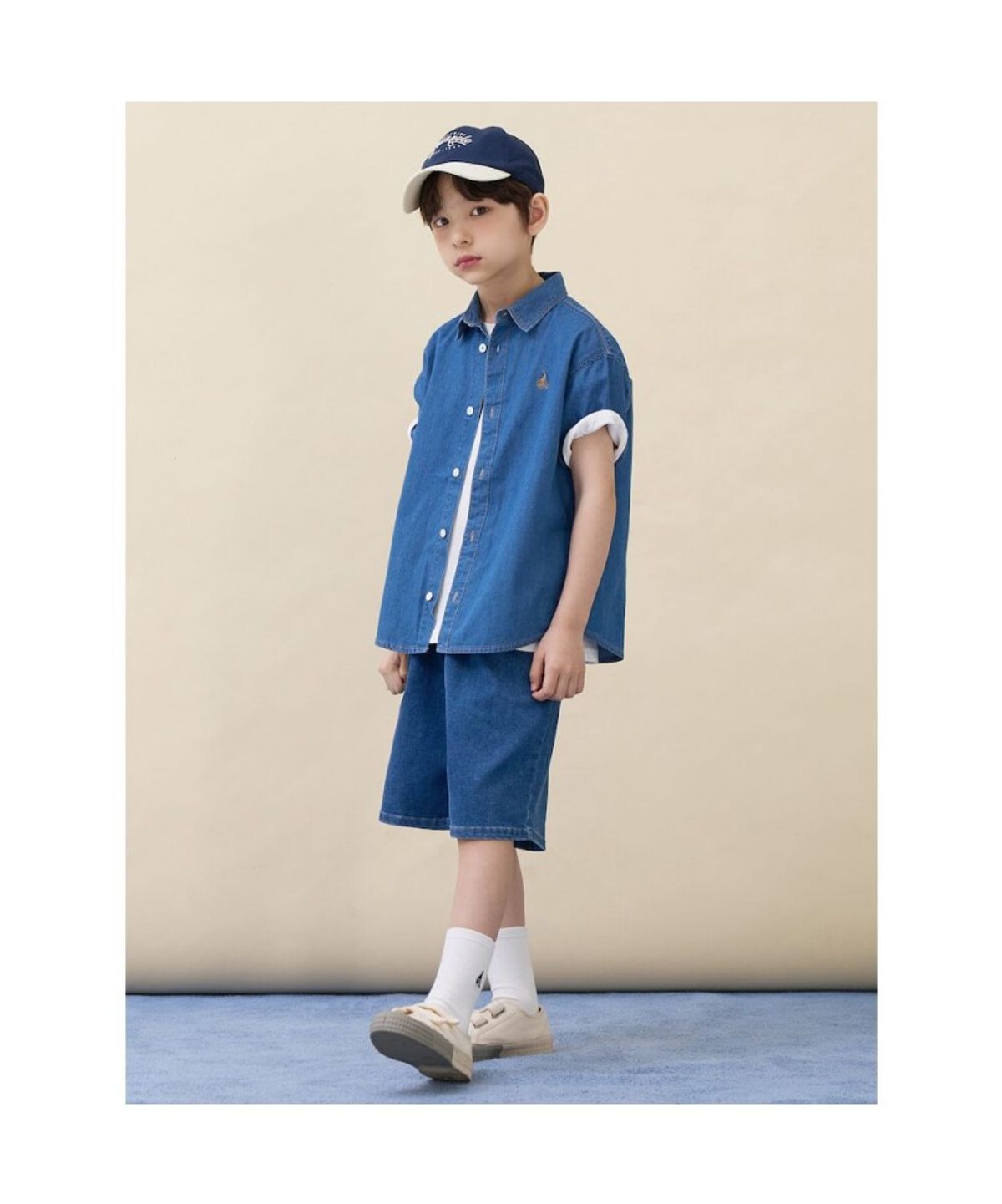빈폴 키즈(BEANPOLE KIDS) [Essential] 데님 반소매 셔츠  블루 (BI6365UE2P)