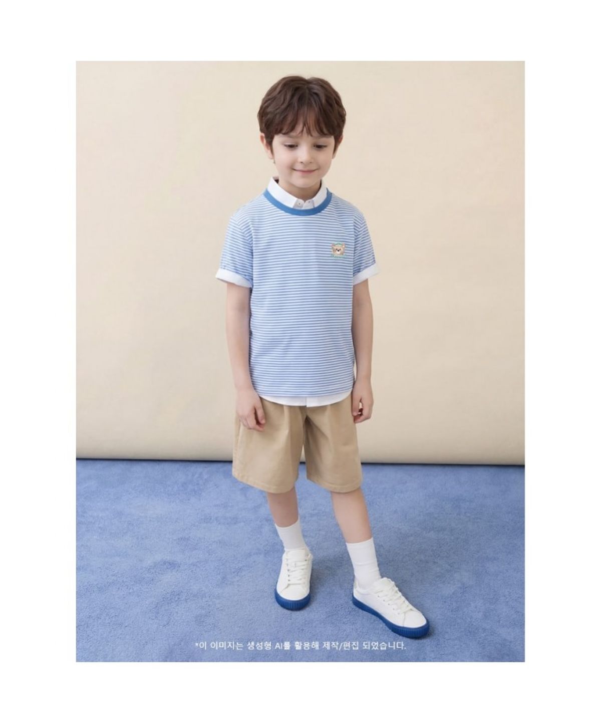 빈폴 키즈(BEANPOLE KIDS) [Essential] 달이 포인트 멀티 스트라이프 티셔츠  블루 (BI6342GE1P)