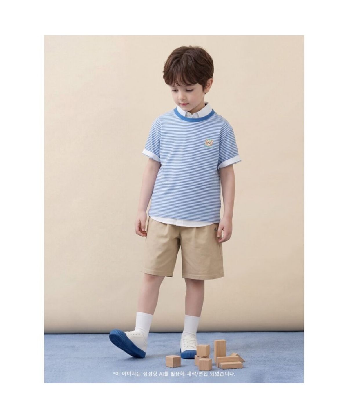 빈폴 키즈(BEANPOLE KIDS) [Essential] 달이 포인트 멀티 스트라이프 티셔츠  블루 (BI6342GE1P)