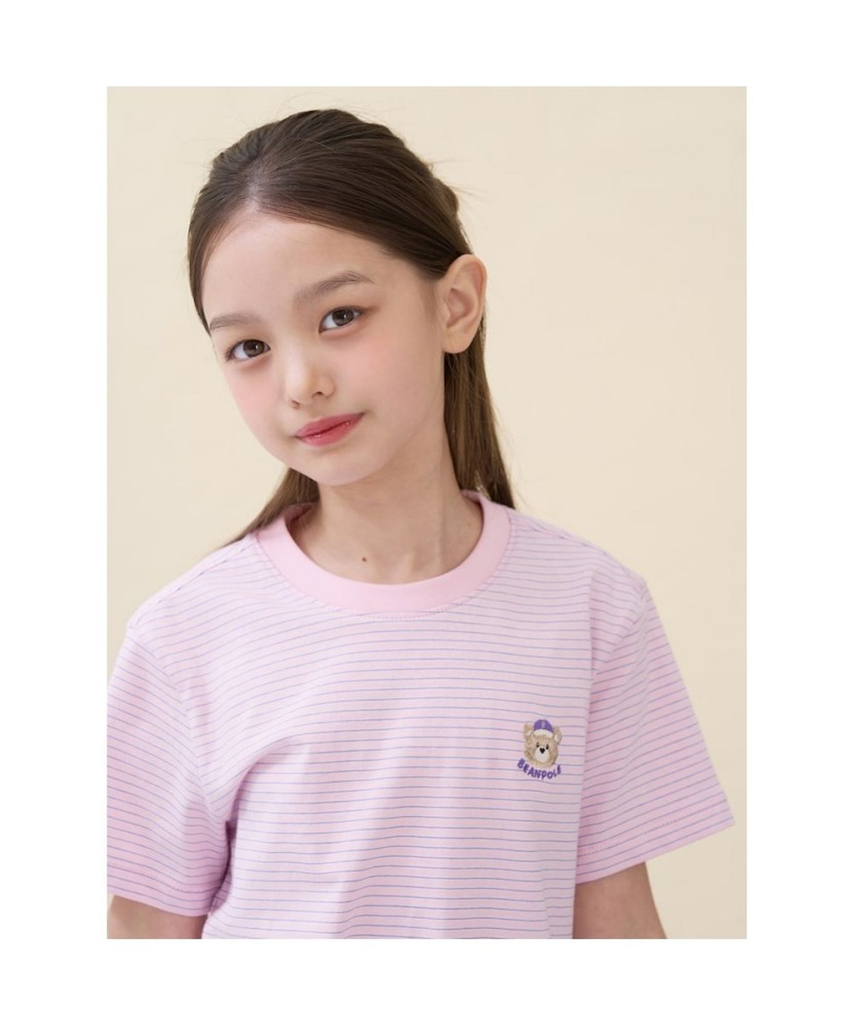 빈폴 키즈(BEANPOLE KIDS) [Essential] 달이 포인트 멀티 스트라이프 티셔츠  라이트 핑크 (BI6342GE1Y)