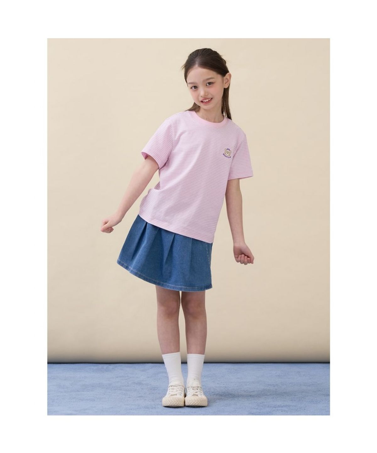 빈폴 키즈(BEANPOLE KIDS) [Essential] 달이 포인트 멀티 스트라이프 티셔츠  라이트 핑크 (BI6342GE1Y)