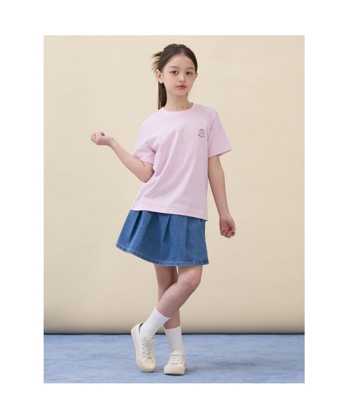 빈폴 키즈(BEANPOLE KIDS) [Essential] 달이 포인트 멀티 스트라이프 티셔츠  라이트 핑크 (BI6342GE1Y)