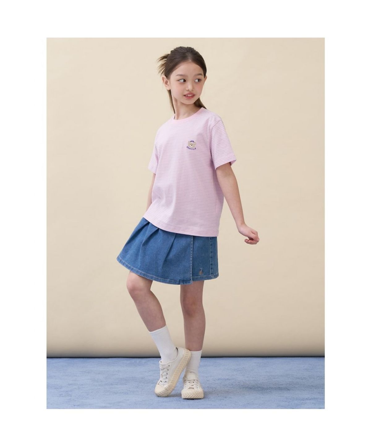 빈폴 키즈(BEANPOLE KIDS) [Essential] 달이 포인트 멀티 스트라이프 티셔츠  라이트 핑크 (BI6342GE1Y)