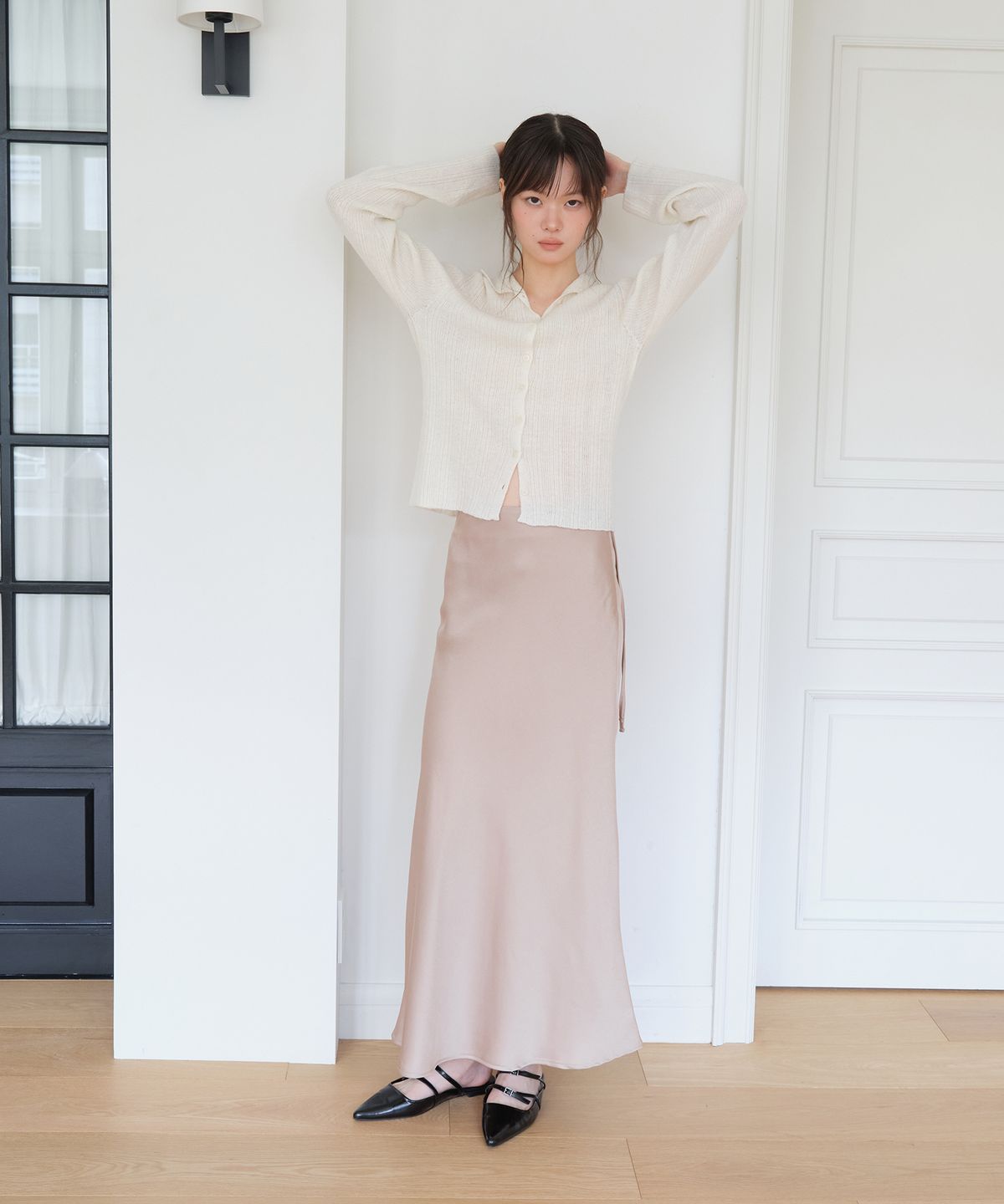 엽페(YUPPE) SATIN LONG SKIRT_BEIGE