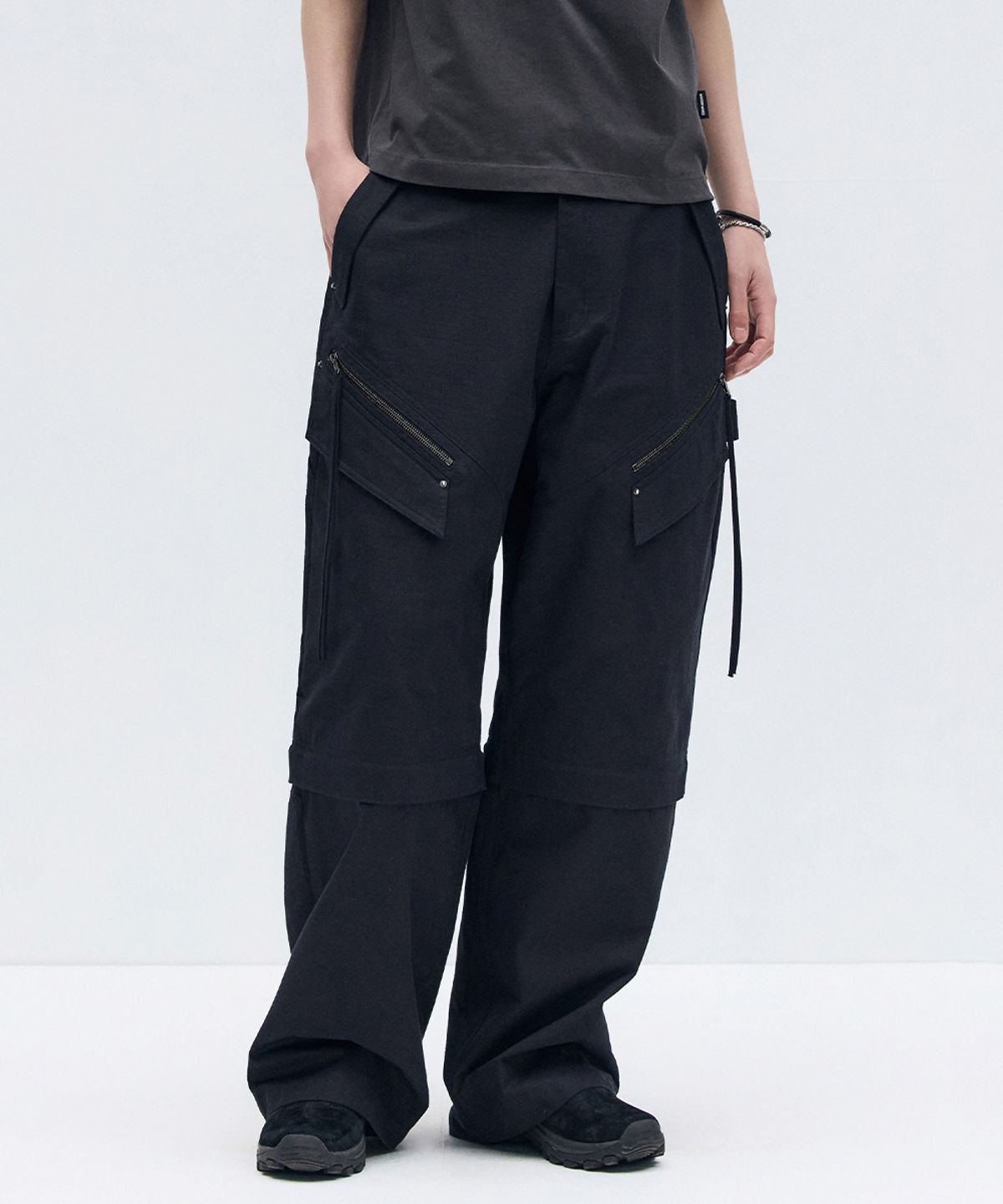 메종미네드(MAISON MINED) DETACHABLE COTTON PANTS BLACK