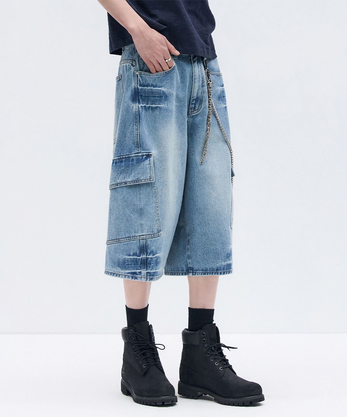 메종미네드(MAISON MINED) VESTIGE CARGO BERMUDA PANTS MID BLUE