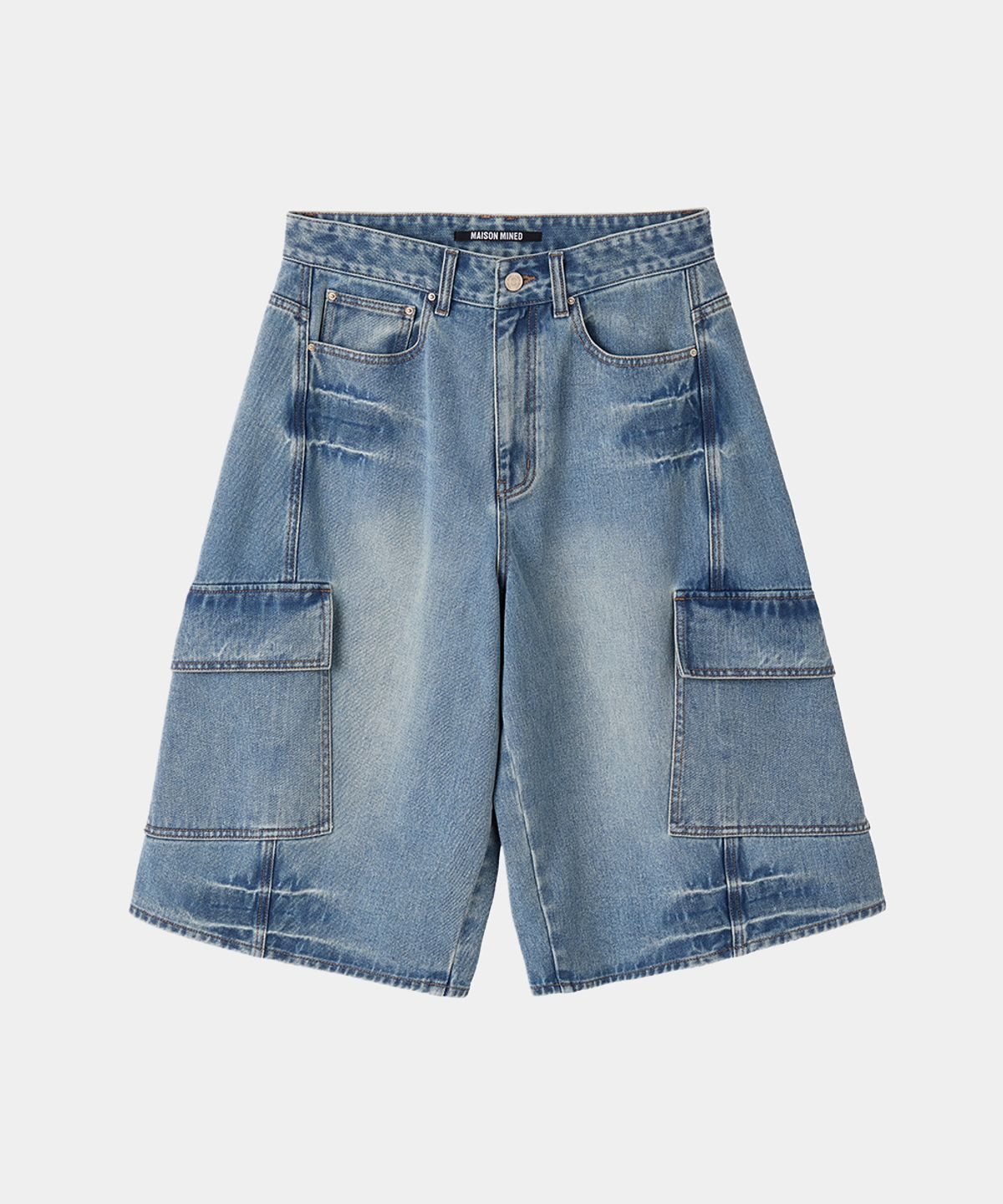 메종미네드(MAISON MINED) VESTIGE CARGO BERMUDA PANTS MID BLUE