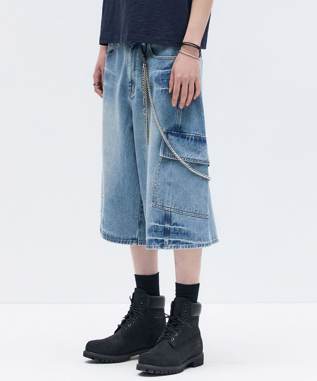 메종미네드(MAISON MINED) VESTIGE CARGO BERMUDA PANTS MID BLUE