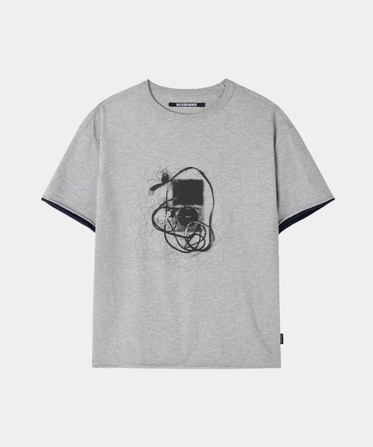 메종미네드(MAISON MINED) MP3 GRAPHIC LAYERED HALF T MELANGE GRAY