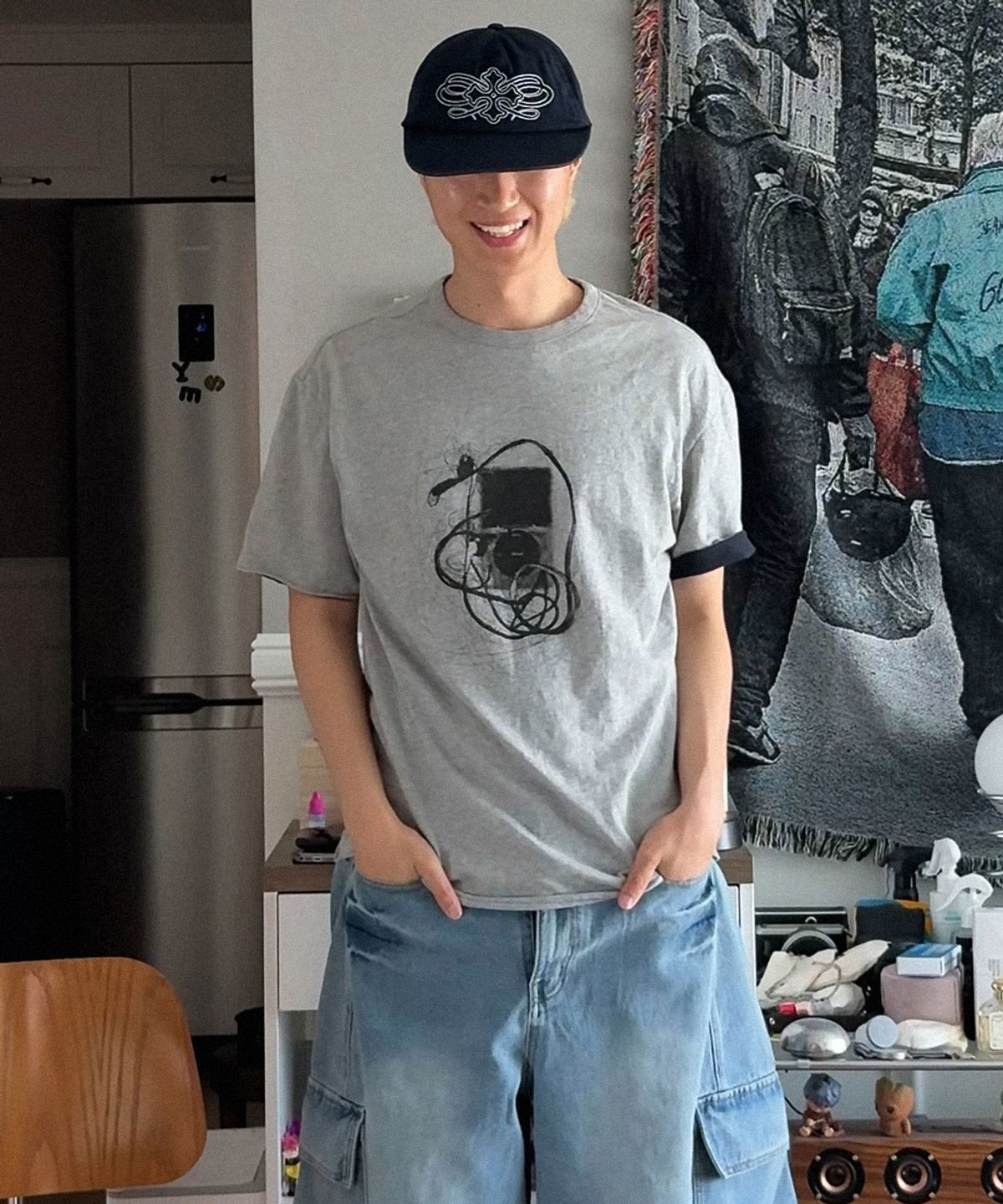 메종미네드(MAISON MINED) MP3 GRAPHIC LAYERED HALF T MELANGE GRAY
