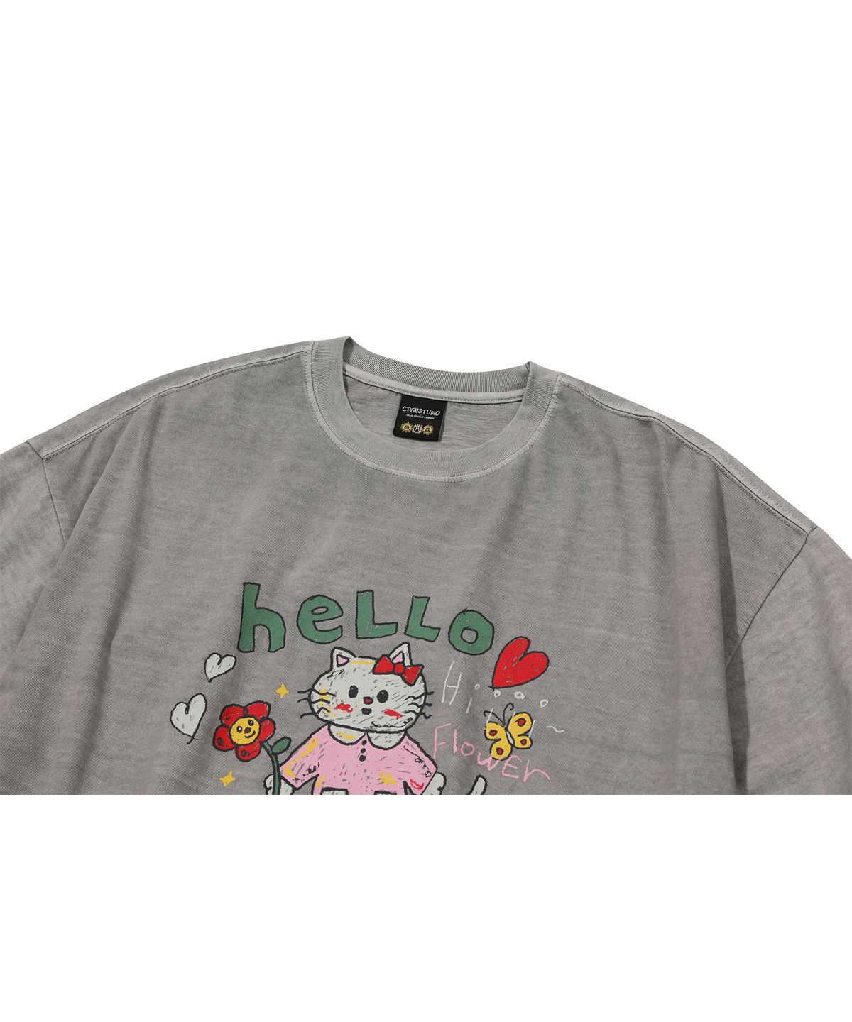 꼼파뇨(CPGN STUDIO) HELLO FLOWER 피그먼트 반팔티 고스트그레이