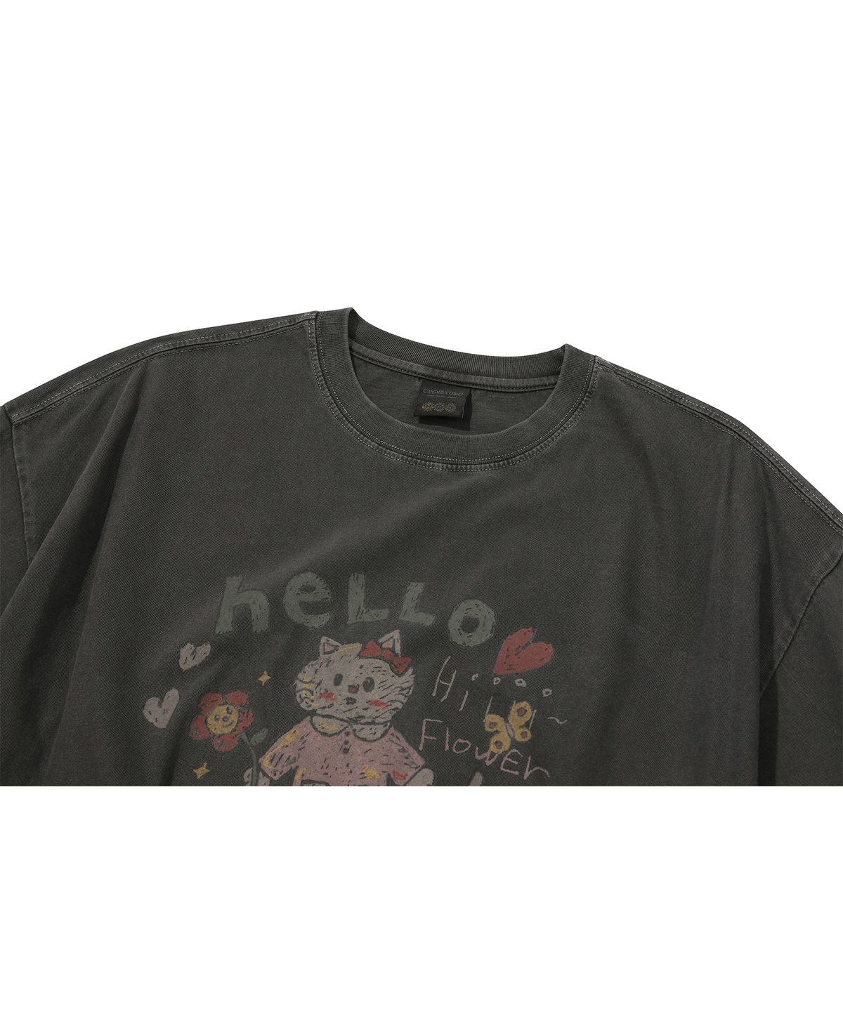 꼼파뇨(CPGN STUDIO) HELLO FLOWER 피그먼트 반팔티 스모크블랙