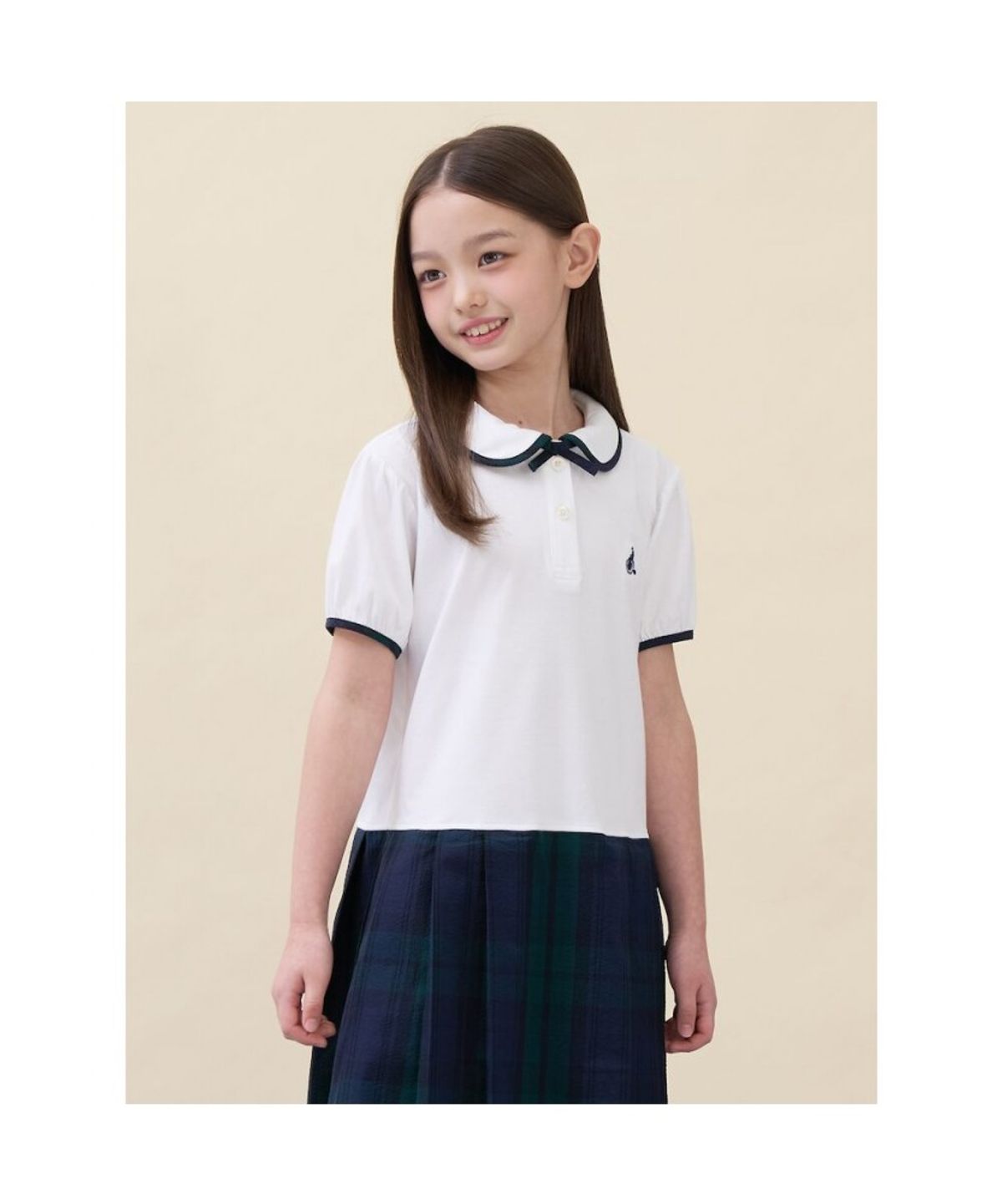 빈폴 키즈(BEANPOLE KIDS) 클래식 반소매 저지 믹스 체크 원피스  아이보리 (BI6371G030)