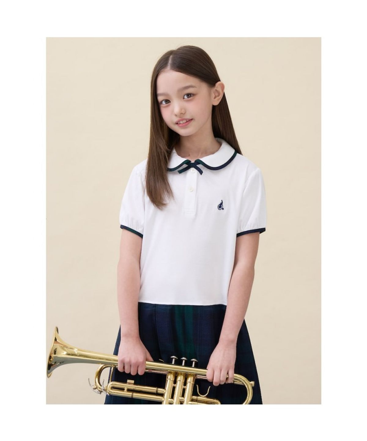 빈폴 키즈(BEANPOLE KIDS) 클래식 반소매 저지 믹스 체크 원피스  아이보리 (BI6371G030)