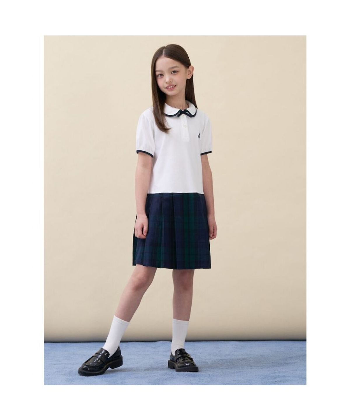 빈폴 키즈(BEANPOLE KIDS) 클래식 반소매 저지 믹스 체크 원피스  아이보리 (BI6371G030)