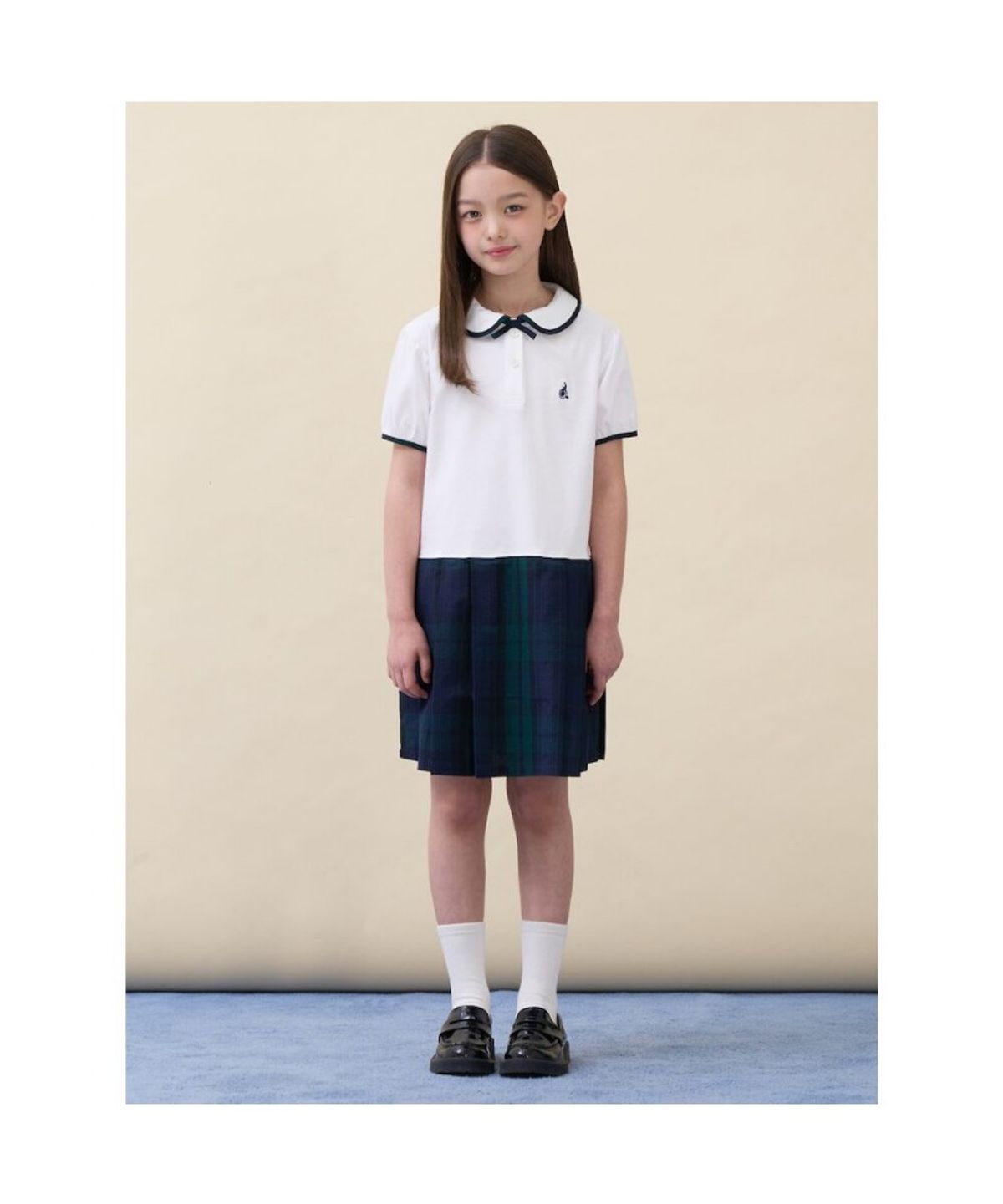 빈폴 키즈(BEANPOLE KIDS) 클래식 반소매 저지 믹스 체크 원피스  아이보리 (BI6371G030)