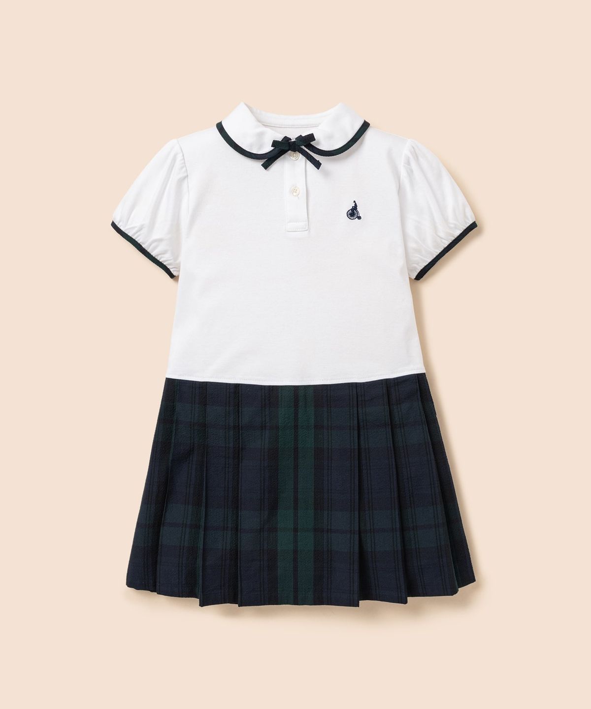 빈폴 키즈(BEANPOLE KIDS) 클래식 반소매 저지 믹스 체크 원피스  아이보리 (BI6371G030)
