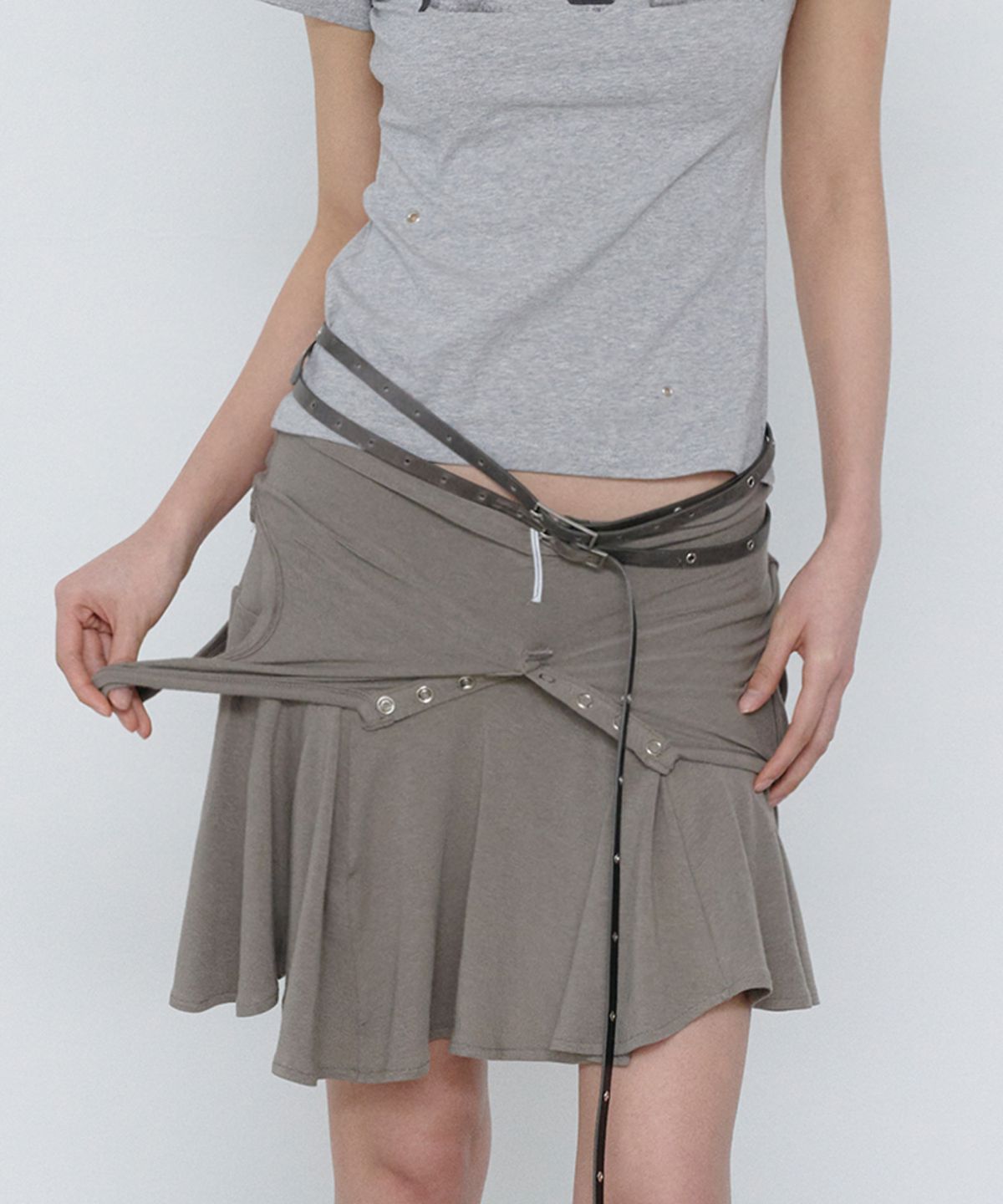 쓰리투에이티(THREE TO EIGHTY) 2-STRAP THIN BELT CRACK GREY