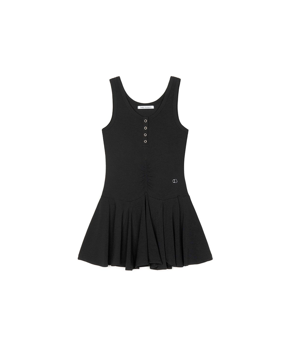쓰리투에이티(THREE TO EIGHTY) RUCHED SNAP SLEEVELESS DRESS BLACK