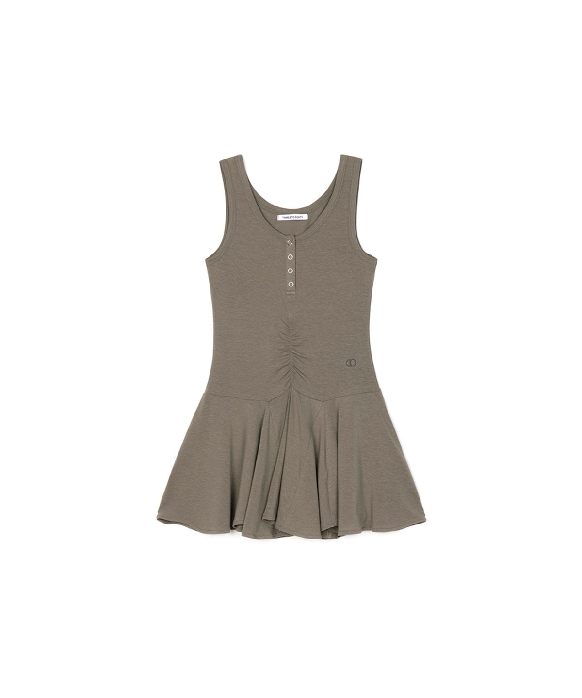 쓰리투에이티(THREE TO EIGHTY) RUCHED SNAP SLEEVELESS DRESS KHAKI