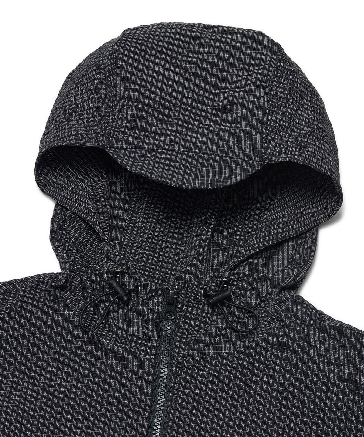 노매뉴얼(NOMANUAL) HOODED CHECK WIND JACKET - BLACK