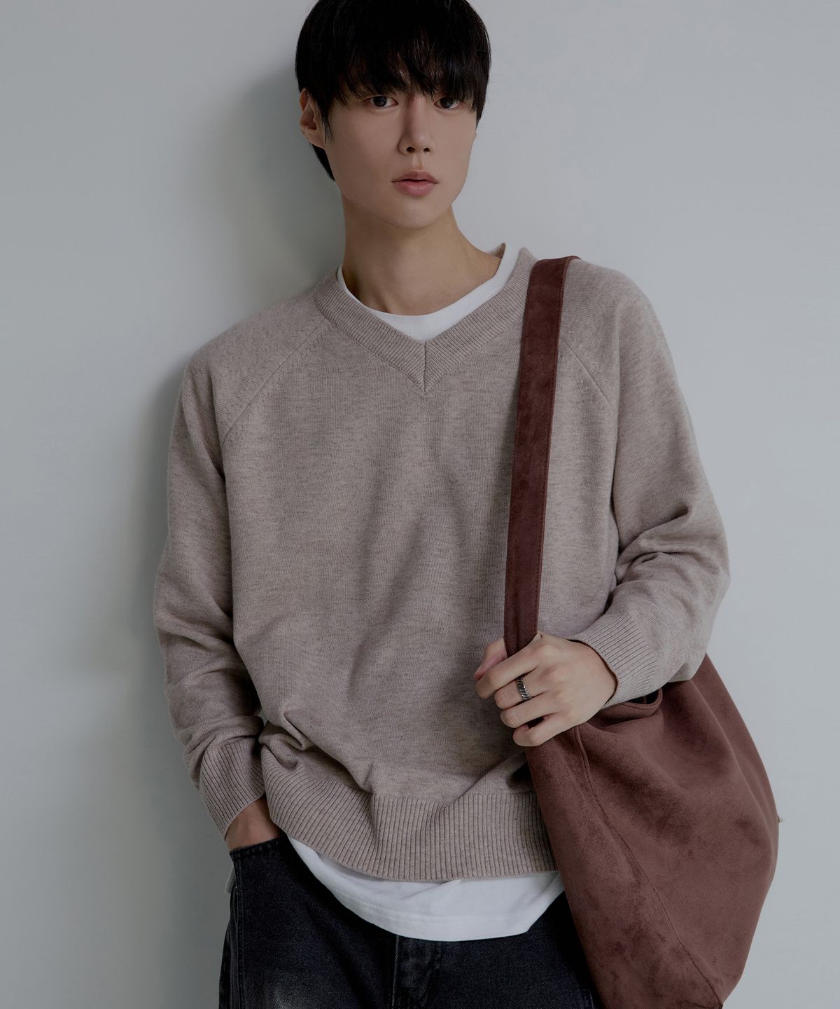 노드유(NODU) 브이넥 헤라시 라글란 크롭 니트 [베이지]