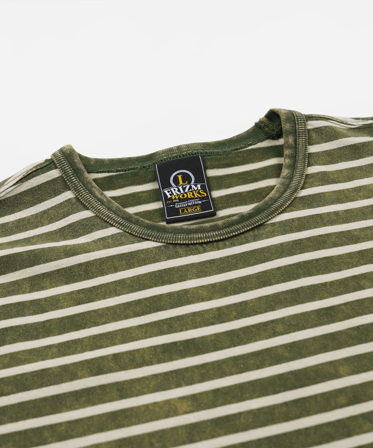 프리즘웍스(FRIZMWORKS) VINTAGE FADED STRIPE HALF TEE _ DARK GREEN