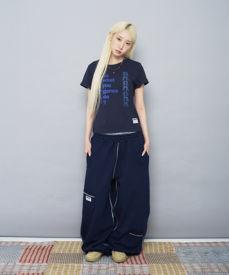 MUSINSA公式 | SEW-B スティッチカーブドロングパンツ[ネイビー]