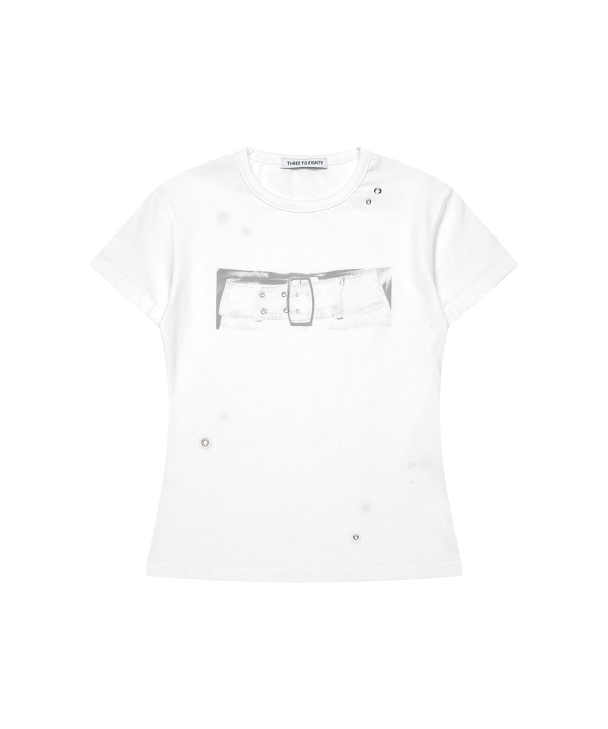 쓰리투에이티(THREE TO EIGHTY) STANDARD BELT EYELET TEE WHITE