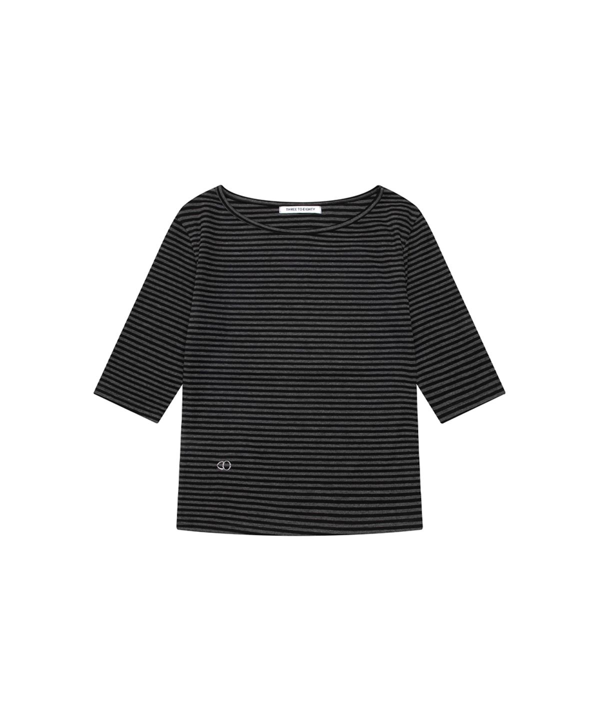 쓰리투에이티(THREE TO EIGHTY) STRIPE HALF-SLEEVE TEE BLACK
