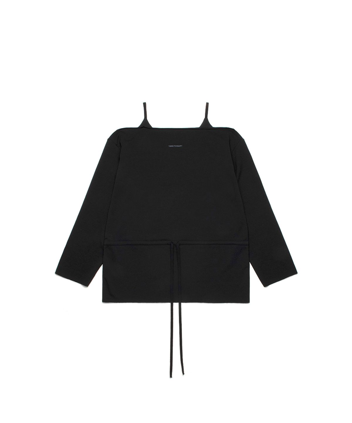 쓰리투에이티(THREE TO EIGHTY) OFF-SHOULDER SHIRRING TEE BLACK