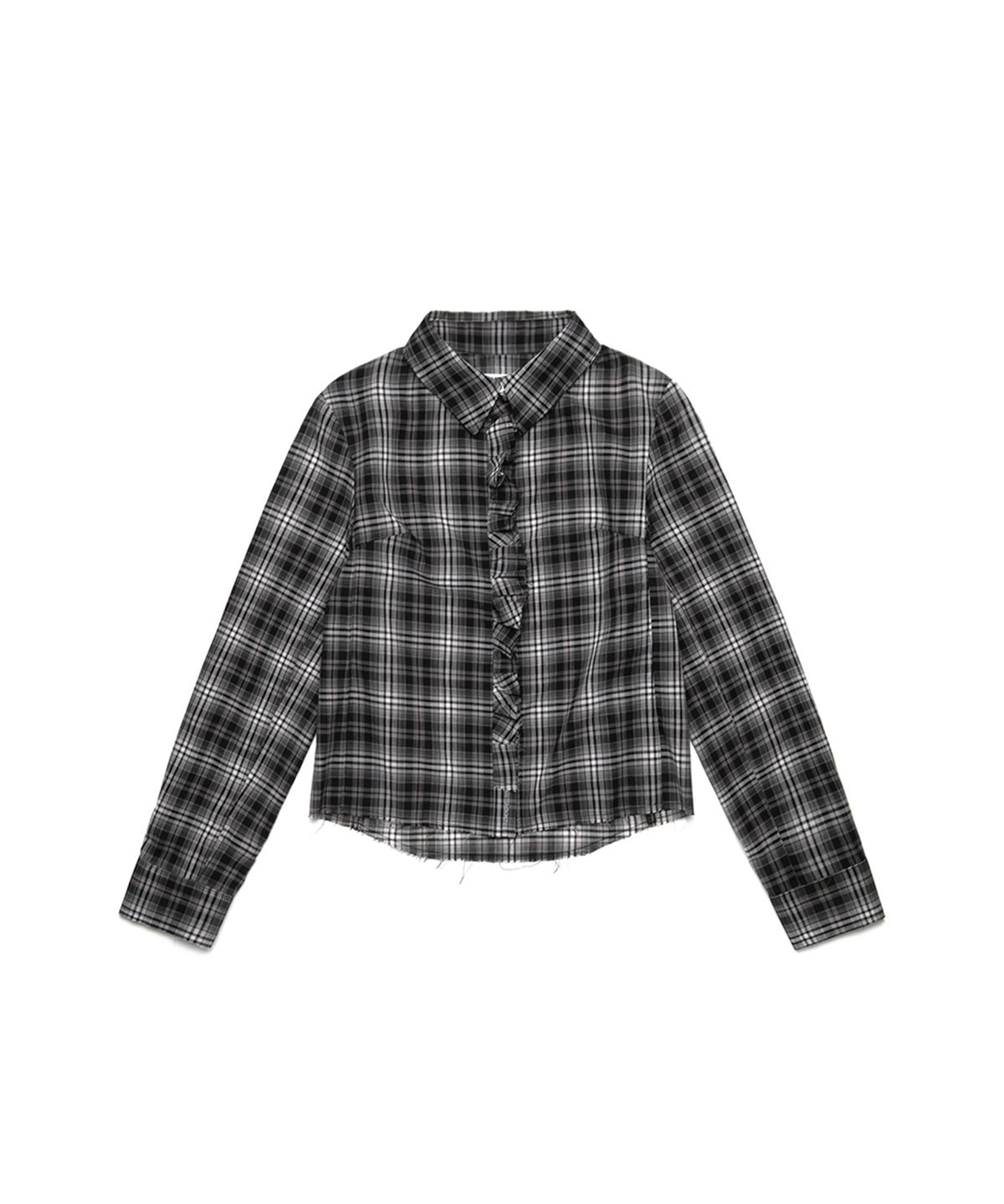 쓰리투에이티(THREE TO EIGHTY) VINTAGE CHECK FRILL SHIRTS BLACK