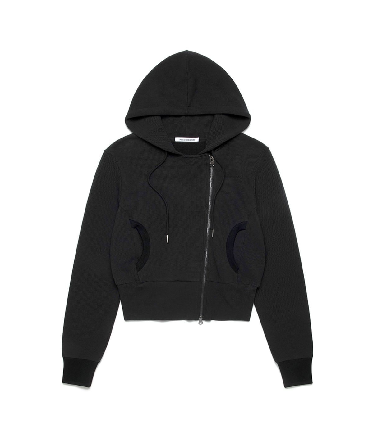 쓰리투에이티(THREE TO EIGHTY) DIAGONAL WAFFLE ZIP HOODIE BLACK