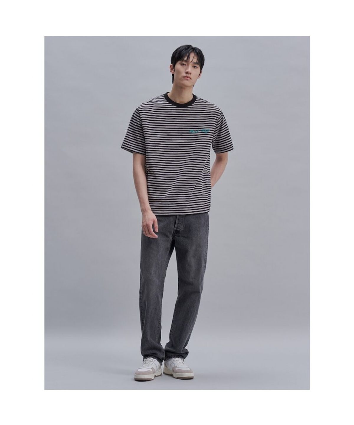 시프트지(SHIFT.G) Lettering Point Stripe TShirt  Black