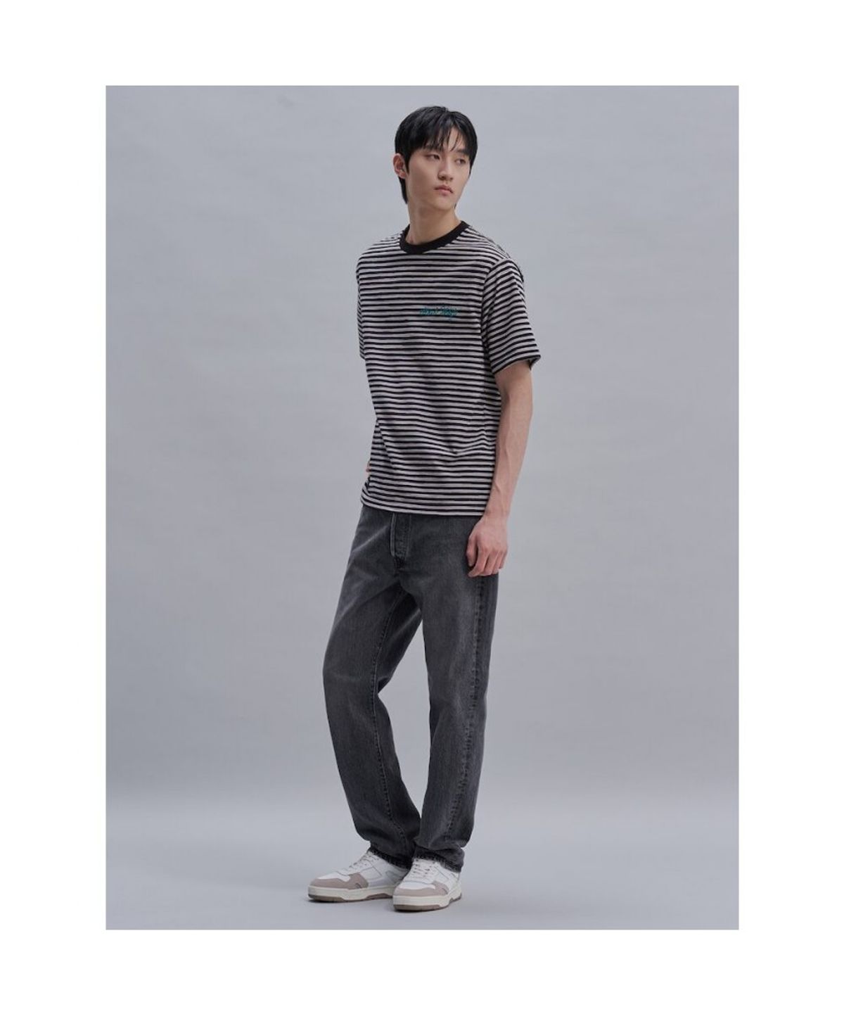 시프트지(SHIFT.G) Lettering Point Stripe TShirt  Black