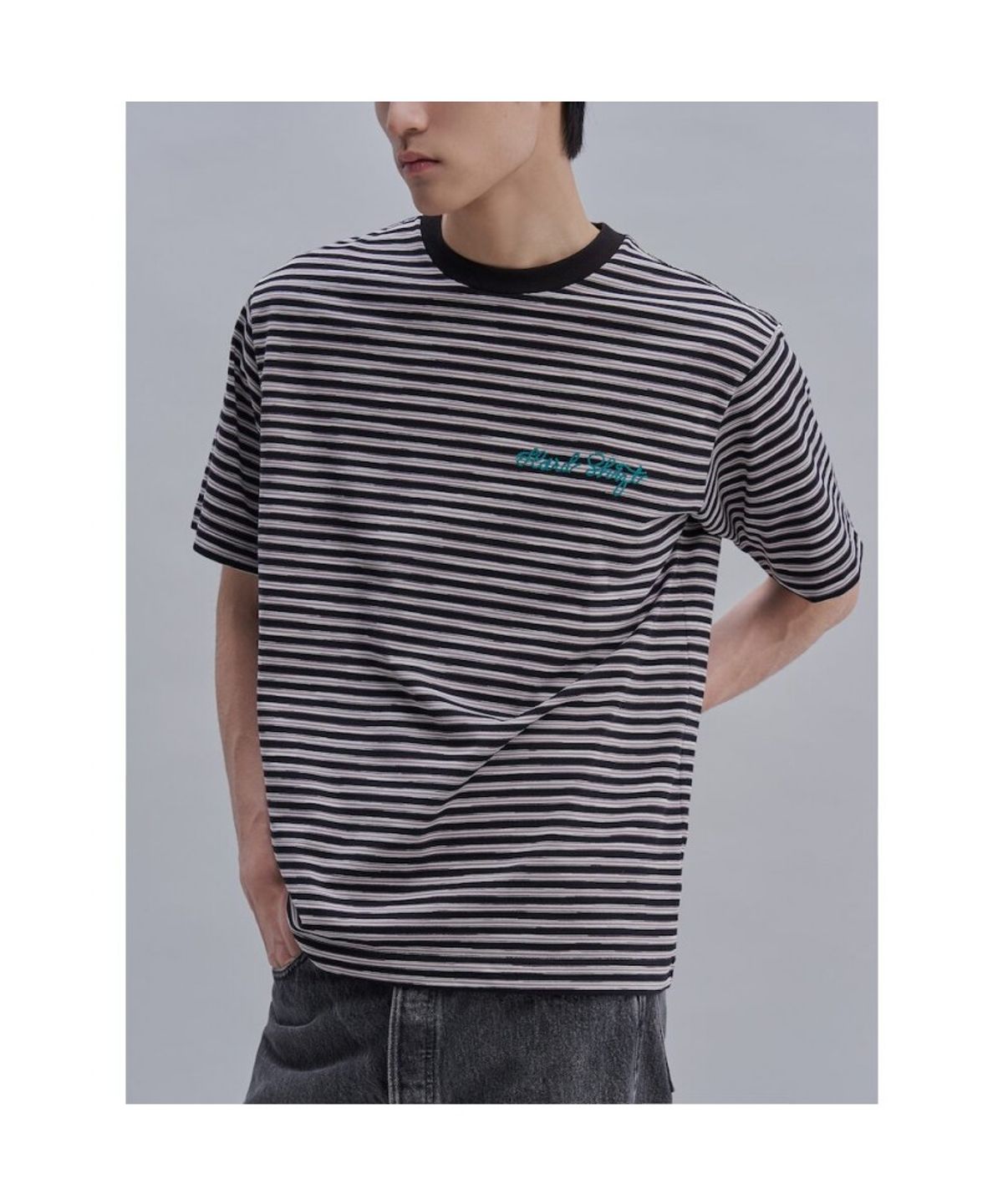 시프트지(SHIFT.G) Lettering Point Stripe TShirt  Black