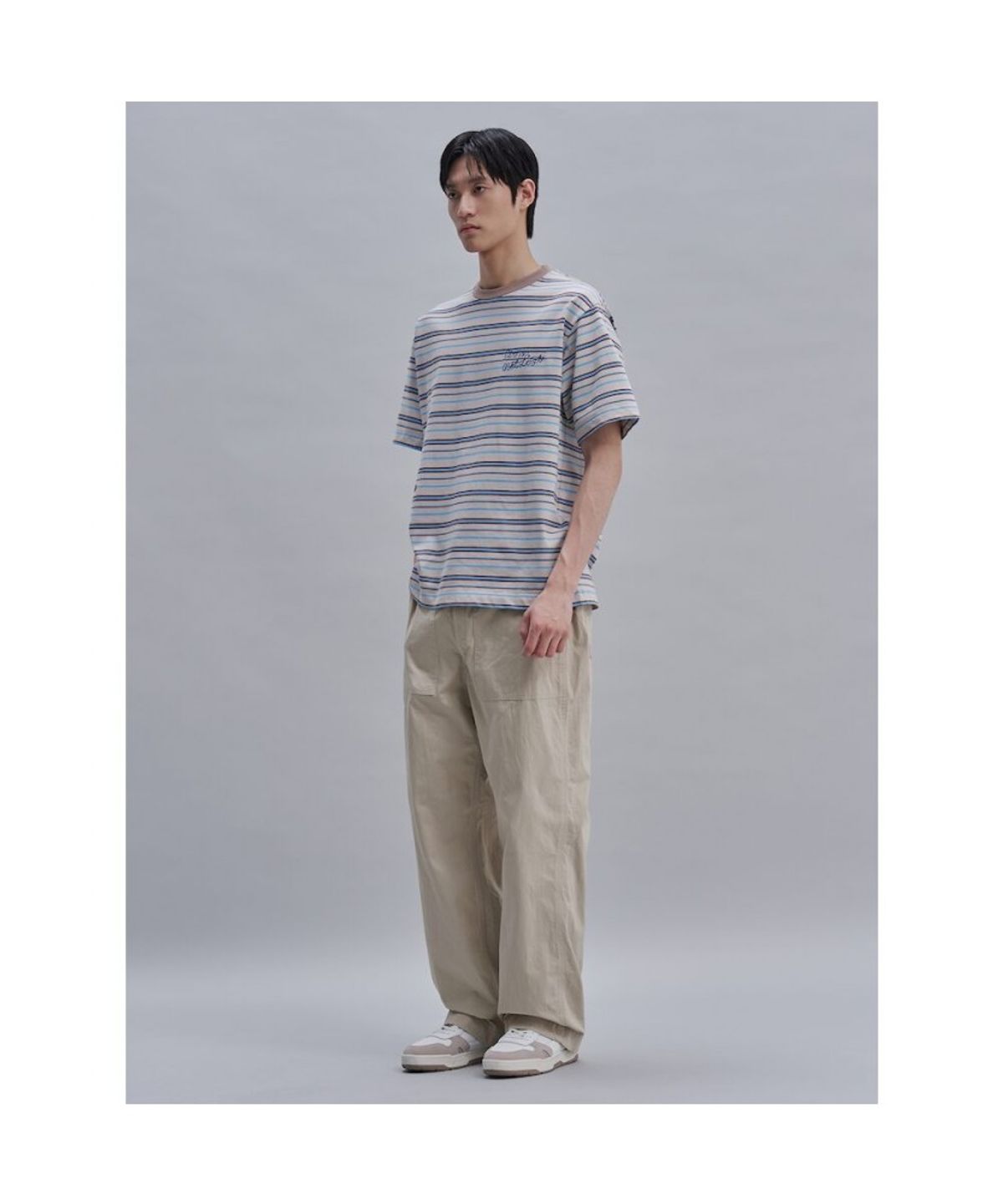 시프트지(SHIFT.G) Lettering Point Stripe TShirt  Beige